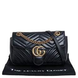 Pre Owned حقيبة كتف غوتشي مارمونت جلد ماتيلاس أسود صغيرة 