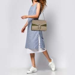 Pre Owned Gucci Beige/Green GG Supreme Canvas and Python Dionysus Medium Shoulder Bag