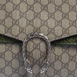Pre Owned Gucci Beige/Green GG Supreme Canvas and Python Dionysus Medium Shoulder Bag