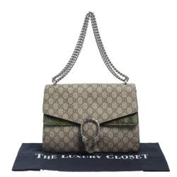 Pre Owned Gucci Beige/Green GG Supreme Canvas and Python Dionysus Medium Shoulder Bag