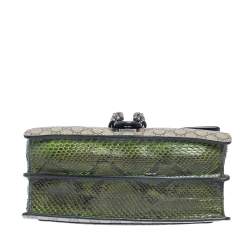 Pre Owned Gucci Beige/Green GG Supreme Canvas and Python Dionysus Medium Shoulder Bag