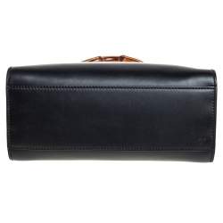 Pre Owned Gucci Black Smooth Leather Mini Nymphaea Bamboo Top Handle Bag