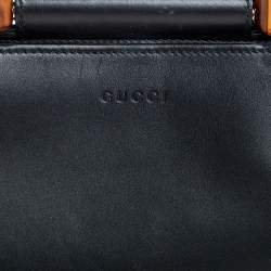 Pre Owned Gucci Black Smooth Leather Mini Nymphaea Bamboo Top Handle Bag