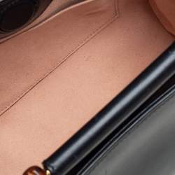 Pre Owned Gucci Black Smooth Leather Mini Nymphaea Bamboo Top Handle Bag