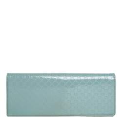 Pre Owned Gucci Mint Green Microguccissima Patent Leather Broadway Evening Clutch