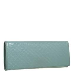 Pre Owned Gucci Mint Green Microguccissima Patent Leather Broadway Evening Clutch