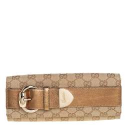 Gucci Beige/Gold GG Canvas and Leather Continental Wallet