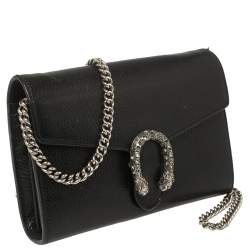 Pre Owned Gucci Black Leather Dionysus Wallet On Chain
