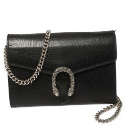 Pre Owned Gucci Black Leather Dionysus Wallet On Chain