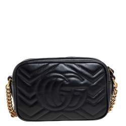 مملوكة مسبقًا حقيبة كروس غوتشي ميني جي جي مارمونت كاميرا جلد ماتيلاس أسود