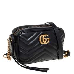 مملوكة مسبقًا حقيبة كروس غوتشي ميني جي جي مارمونت كاميرا جلد ماتيلاس أسود