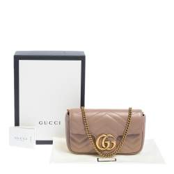 Pre Owned Gucci Dusky Pink Matelasse Leather Super Mini GG Marmont Shoulder Bag
