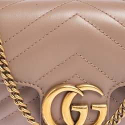 Pre Owned Gucci Dusky Pink Matelasse Leather Super Mini GG Marmont Shoulder Bag