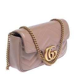Pre Owned Gucci Dusky Pink Matelasse Leather Super Mini GG Marmont Shoulder Bag