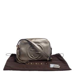 Pre Owned Gucci Metallic Beige Leather Small Soho Disco Crossbody Bag