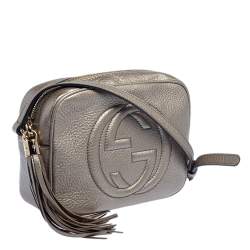 Pre Owned Gucci Metallic Beige Leather Small Soho Disco Crossbody Bag