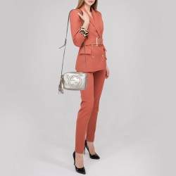 Pre Owned Gucci Metallic Beige Leather Small Soho Disco Crossbody Bag