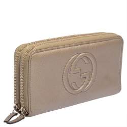 Pre Owned Gucci Metallic Beige Leather Soho Zip Around Organizer Wallet