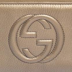 Pre Owned Gucci Metallic Beige Leather Soho Zip Around Organizer Wallet