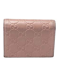 Pre Owned Gucci Pink Guccissima Leather Bow Card Case