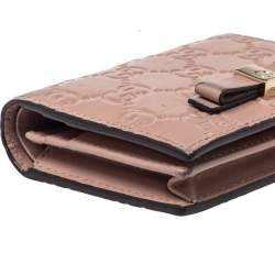 Pre Owned Gucci Pink Guccissima Leather Bow Card Case
