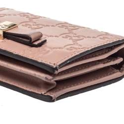 Pre Owned Gucci Pink Guccissima Leather Bow Card Case