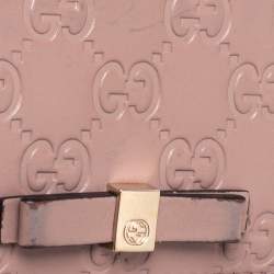 Pre Owned Gucci Pink Guccissima Leather Bow Card Case