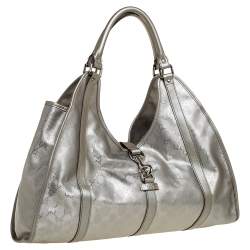 Gucci Silver GG Imprime Canvas and Leather Large Joy Tote