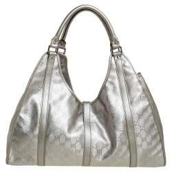 Gucci Silver GG Imprime Canvas and Leather Large Joy Tote