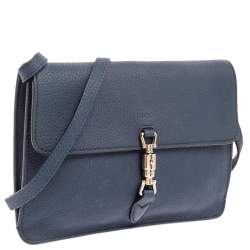 Pre Owned Gucci Navy Blue Leather Jackie Crossbody Bag
