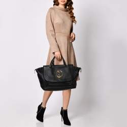 Pre Owned Gucci Black Pebbled Leather 1973 Tote