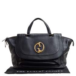 Pre Owned Gucci Black Pebbled Leather 1973 Tote