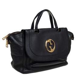 Pre Owned Gucci Black Pebbled Leather 1973 Tote