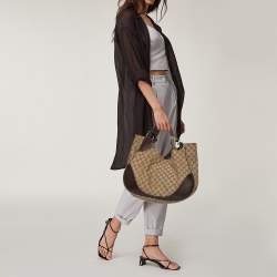 Pre Owned حقيبة هوبو غوتشي شارلوت كانفاس جي جي بني/بيج وجلد