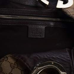 Pre Owned حقيبة هوبو غوتشي شارلوت كانفاس جي جي بني/بيج وجلد