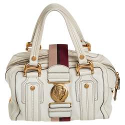 Pre Owned Gucci Off White Leather Aviatrix Boston Bag