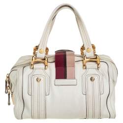 Pre Owned Gucci Off White Leather Aviatrix Boston Bag