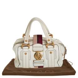 Pre Owned Gucci Off White Leather Aviatrix Boston Bag