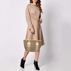 Pre Owned Gucci Beige/Yellow GG Canvas And Patent Leather Tote 