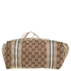 Pre Owned Gucci Beige/Yellow GG Canvas And Patent Leather Tote 