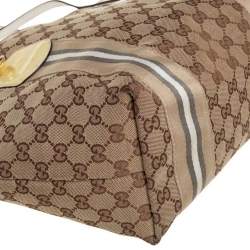 Pre Owned Gucci Beige/Yellow GG Canvas And Patent Leather Tote 