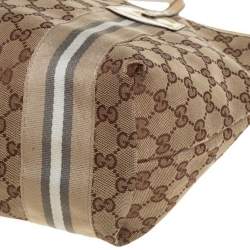 Pre Owned Gucci Beige/Yellow GG Canvas And Patent Leather Tote 
