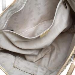 Pre Owned Gucci Beige/Yellow GG Canvas And Patent Leather Tote 