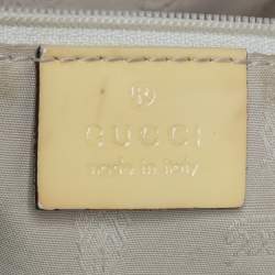 Pre Owned Gucci Beige/Yellow GG Canvas And Patent Leather Tote 