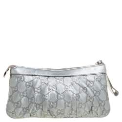 مملوكة مسبقًا Gucci Grey Guccissima Leather Wristlet Pochette