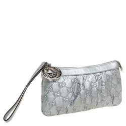 مملوكة مسبقًا Gucci Grey Guccissima Leather Wristlet Pochette