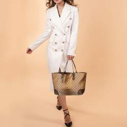 Pre Owned Gucci Beige/Brown GG Canvas and Leather Medium Embellished Heart Bit Charm  Tote