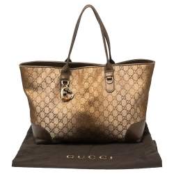 Pre Owned Gucci Beige/Brown GG Canvas and Leather Medium Embellished Heart Bit Charm  Tote