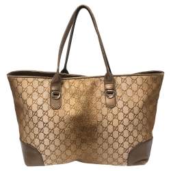 Pre Owned Gucci Beige/Brown GG Canvas and Leather Medium Embellished Heart Bit Charm  Tote