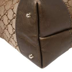 Pre Owned Gucci Beige/Brown GG Canvas and Leather Medium Embellished Heart Bit Charm  Tote